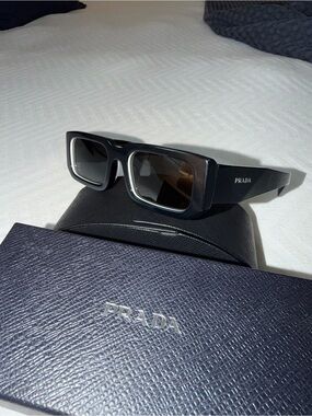 Prada Black Rectangular Sunglasses with White Inner Trim
